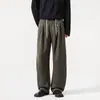 Também Parar Outono Cor Sólida Pregas Duplas Perna Larga Calças Casuais Masculinas Cintura com Cordão Textura Solta Drapê Perna Reta Calças Longas