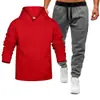 Conjunto Esportivo Masculino 220g com Capuz Cor Sólida Pulôver Duas Peças: Moletom com Capuz, Moletom e Calça de Moletom