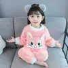 Mini Balabala Niñas Peluche Ropa de Casa Estilo Lindo Invierno Nuevo Bebé Cálido Coral Fleece Conjunto de Pijamas