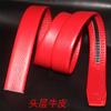 Cinturón Rojo para Hombre sin Hebilla, Venta al por Mayor Fabricante de Guangzhou, Cinturón Rojo Brillante con Borde Envuelto en Cuero Genuino, Hebilla Automática, Estilo Chino