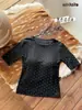 Top Retro Poá Sete Mangas com Bojo Redondo Manga Curta Roupa Externa Feminina Roupa Íntima Modelador Hot Girl Não Precisa de Sutiã Tendência