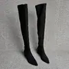 Botas de color caqui, punta fina, tacón alto, elásticas, adelgazantes, que hacen que tus piernas se vean más largas, botas hasta la rodilla, botas adelgazantes, botas hasta la rodilla
