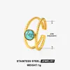 Anillo Boho de Acero de Titanio de Oriente Medio para Mujer, Anillo de Acero Inoxidable Geométrico Turquesa No Desvanecible, Artículo Popular Transfronterizo