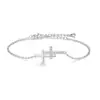 Pulseira de Pingente de Cruz Quadrada Europeia e Americana Criativa Nova com Zircônia Inlaid Cruz Dupla Ajustável Joia de Mão Feminina