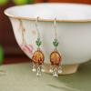 Pendientes Yilu Silver S925 de plata esterlina con perlas de esmalte de cera de abeja, ganchos para las orejas, pendientes antiguos de alta gama, estilo étnico, de moda para mujer