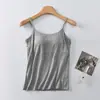 [Taza de Cinco Dedos] Camiseta sin Mangas de una Pieza de Modal con Cinturón para Mujer Almohadilla para el Pecho Tirante Delgado Sujetador de Copa Fija - Parte Superior de Ropa Interior