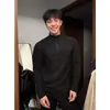 Camiseta Térmica de Otoño para Hombre, Moda Americana, Color Sólido, Media Cremallera, para Adolescentes, Corte Ajustado, Cuello Alto
