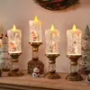 Luzes de Atmosfera de Natal Luzes LED Lâmpada de Vela de Areia Fluida Paisagem de Neve em Miniatura Luminária de Mesa para Desktop Decoração de Cena de Janela de Armário Interno
