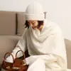 Cachemira Otoño/Invierno 2026 Nuevo Sombrero de Punto Casual de Color Sólido de Alta Gama para Mujer, Cálido para Exteriores, de Canalé, Doble Plegado
