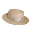 Chapéu de Palha Fedora de Ráfia com Topo Plano Estilo Férias Boêmio Fita de Cetim de Seda Tie-Dye Chapéu de Sol de Verão para Mulheres