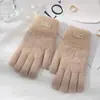 Guantes de Lana Tejida de Doble Capa de Felpa con Pantalla Táctil de Cinco Dedos para Mujer Otoño e Invierno Cálidos Tejidos para Ciclismo con Forro Polar Engrosamiento Venta al por Mayor