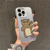 Para Apple 16 urso acenando 15 novo 14 anti-queda 13/12 simples 16Promax dupla cor IMD capa prateada
