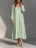 Amazon transfronterizo europeo y americano 2026 otoño e invierno nuevo vestido largo de manga larga con cuello en V para mujer, vestido largo casual holgado