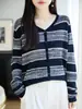 Suéter de punto a rayas color block con cuello en V, un diseño a rayas clásico, versátil, cálido, hecho de lana fina, un imprescindible para otoño e invierno, que irradia elegancia