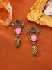 Estilo Retro Coloridos Tridimensionales Hoja Pluma Estilo Palacio Elegante Turquesa Temperamento Nicho Pendientes para Mujer