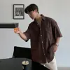 Camisa de Lino de Manga Corta con Bolsillo Estilo Coreano de Lujo Ligero para Hombre, Verano, Corte Holgado, Versátil, Casual, Cuello de Solapa, Manga Media