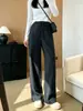 Pantalones casuales de lana de cordero con cintura elástica y cordón para mujer, pantalones de lana de otoño para mujer, pierna recta holgada, efecto adelgazante, pierna ancha, pantalones para mujer