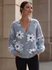 Cárdigan de Punto con Estampado Floral Transfronterizo Europeo y Americano Amazon Otoño 2026 Sitio Independiente Abrigo Suéter Jacquard de Cuello en V
