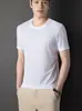 Camiseta Masculina de Seda Gelada de Verão Nova Manga Curta Gola Redonda Fina Casual Fresca Respirável Jacquard Top