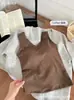 Novedad Otoño e Invierno Cuello en V Encaje Cepillado Térmico Íntimo para Mujer con Almohadillas en el Pecho para Usar como Ropa Exterior Chaleco de Tirantes Anchos Tops Térmicos