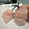Presilha de cabelo requintada estilo coreano com laço pequeno e strass brilhantes, acessório de cabelo scrunchie, ornamento de cabeça, presilha de cabelo versátil e elegante
