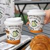 Copo de café descartável de desenho animado, copo de papel para chá com leite, copo comercial criativo para viagem, bebida quente, com tampa, de camada dupla