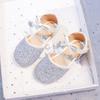 Sandálias Femininas 2025 Nova Primavera Sapatos Infantis de Cristal com Laço Sapatos de Princesa Brilhantes Sandálias Confortáveis de Sola Macia