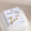 Set de pendientes transfronterizo europeo y americano de 3 piezas, exquisitos pendientes combinados de corazón y mariposa, elegantes pendientes de acero inoxidable para mujer