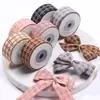 Cinta de Tartán de Ante de Doble Raya Moño Hecho a Mano DIY Accesorios para el Cabello de Niños Empaque de Regalo Cinta Cuadriculada Bloqueada por Color