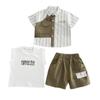 Traje de Verano para Niño 2025 Nuevo Camisa Patchwork Oblicuo para Niños de Manga Corta Estilo Coreano Set de Tres Piezas Dropshipping