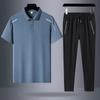 Roupa de Verão para Pai Homens de Meia-idade e Idosos Esportiva Casual Verão Seda de Gelo Camisa Polo de Manga Curta Roupa Terno de Três Peças para Homens
