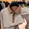 Camiseta Masculina de Manga Longa Mais Vendida Primavera Meia-idade Moda Casual Camada Base Moletom Masculino Outono Inverno Listrada Camisa Polo