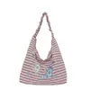 2026 Nova Bolsa de Lona Listrada Casual Simples Estilo Coreano Nicho Estrela Grande Capacidade Moda Ombro Transversal