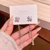 Brincos de Prata 925 com Agulha Longo Franja Zircônia Feminino Tendência ins Luxo Leve Nicho Versátil Elegante Brincos de Laço Brincos
