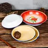 14-24cm Amarelo Nostálgico Tradicional Antigo Prato de Esmalte Prato para Espetinho de Fondue Restaurante com Tema Nostálgico Prato de Lanche Branco