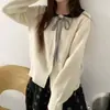 Cárdigan de punto con bloques de color transfronterizo estilo dulce con cuello de muñeca y corbata para mujer, nuevo abrigo suéter top otoño e invierno 2026