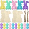 20 Piezas de Bolas de Pelo Coloridas, Virutas de Madera de Conejo, Colgantes de Madera de Conejito de Pascua, Bolas de Pelo para Manualidades, Conejito de Pascua