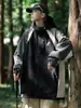 Jaqueta de Baseball Esportiva Color-block Masculina Primavera e Outono Estilo Japonês ins Retrô Solta Versátil Jaqueta com Capuz Jovem
