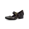 Elegantes y Capaces Mary Janes de Piel de Vaca con Textura para el Commuting 2026 Otoño Punta Cuadrada Tacón Medio Grueso Hebilla Zapatos Individuales de Piel Genuina