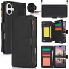 Para Apple 16 Pro Bolsa con Cremallera Funda para Teléfono Móvil S24 Ultra Funda de Cuero para Teléfono Móvil A35 Funda tipo Cartera