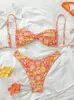 Ins Europeo y Americano Más Vendido Nuevo Traje de Baño Dividido Bikini Estampado para Mujer Conjunto de Dos Piezas Espalda Descubierta Floral Amazon Transfronterizo