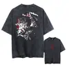 Camiseta Lavada Retro Streetwear para Hombre de Aliexpress Transfronterizo Harajuku Estampado de Anime Verano Casual