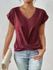 2026 Bestseller Transfronteiriço da Amazon Camiseta Lisa com Decote V Elegante Manga Curta Roupa Feminina Primavera/Verão Amazon Transfronteiriço