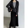 Lu Xi Estilo Coreano Camada Dupla Falso Duas Peças Gola V Malha Top Feminino 26 Outono Preguiçoso Casual Suéter Pulôver ss1163