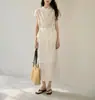 Vestido Conjunto de Top Elegante Francés GINNKE de Acetato Tencel con Cuello Oscilante y Cinturón y Falda de Cintura Alta