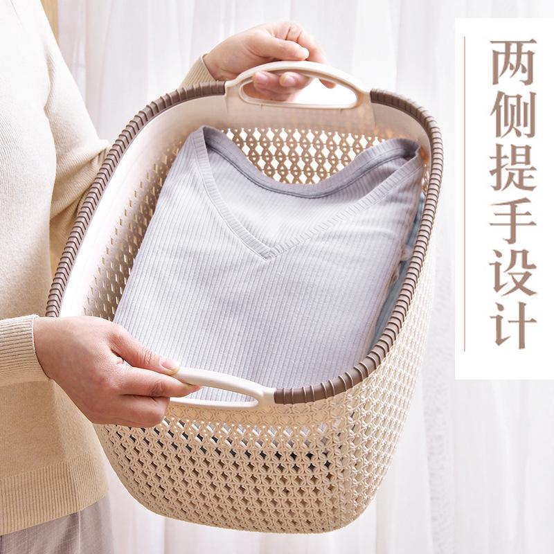 塑料仿藤编收纳筐零食玩具置物框家用衣服杂物整理桌面收纳篮批发