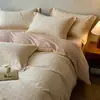 Estilo luxo leve conjunto de cama de quatro peças em jacquard estampado de algodão puro espesso outono e inverno quente escovado cor sólida lençol capa de edredom roupa de cama