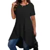 2025 europea y americana transfronteriza de mujer manga corta cuello redondo casual dobladillo asimétrico color liso vestido largo tipo camiseta