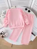 Conjunto Deportivo Casual de Primavera y Otoño para Niñas, Lindo y Elegante, Manga Larga, Pantalón Largo, Sudadera de Cuello Redondo Conjunto de Dos Piezas para Niños Pequeños, Venta al por Mayor