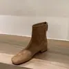 Botines cortos para mujer, botines sencillos para primavera/otoño, nuevo estilo 2025, versátiles, simples, con tacón grueso, gamuza, botines de estilo coreano, botines ajustados